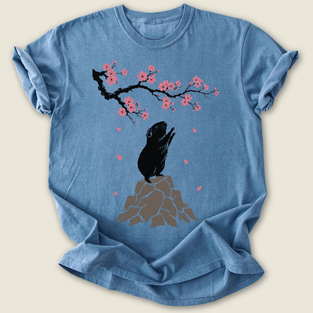 Hanami Piggy T-shirt-Tee-Blue Jean-Guinea Pig Culture