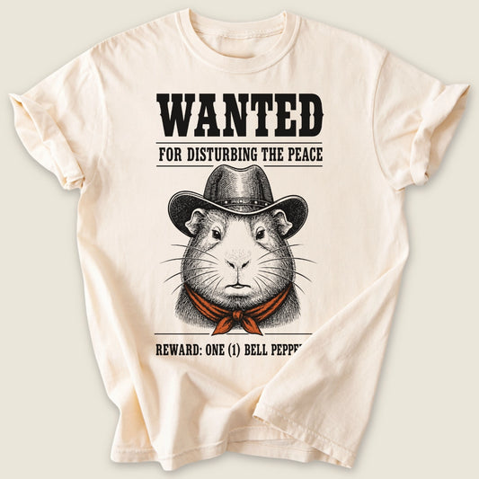 Wanted Piggy T-shirt-Tee-Ivory-Guinea Pig Culture