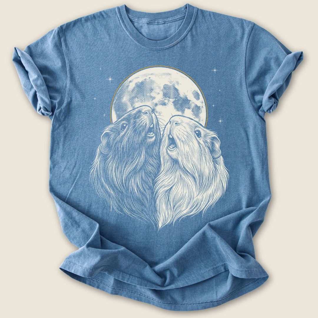 Wheek At The Moon T-shirt-Tee-Blue Jean-Guinea Pig Culture