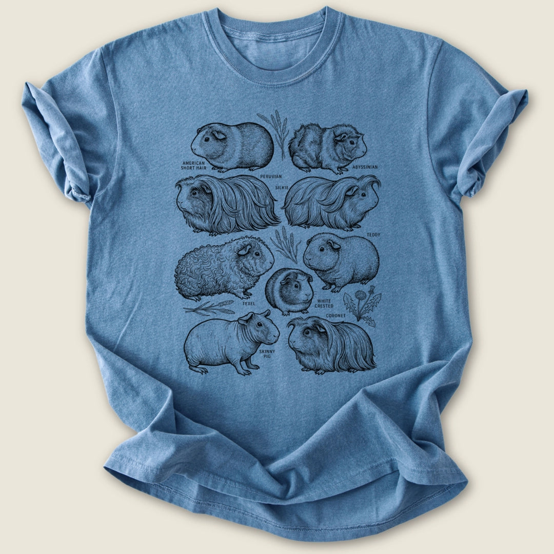 Cavy Field Guide T-shirt-Tee-Blue Jean-Guinea Pig Culture