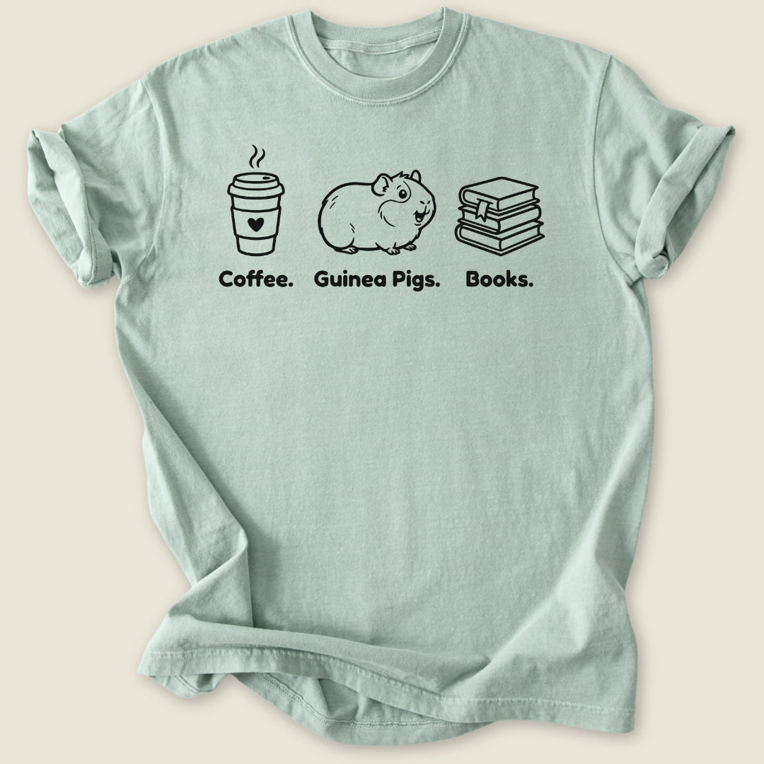 Coffee. Guinea Pigs. Books. T-shirt-Tee-Bay-Guinea Pig Culture