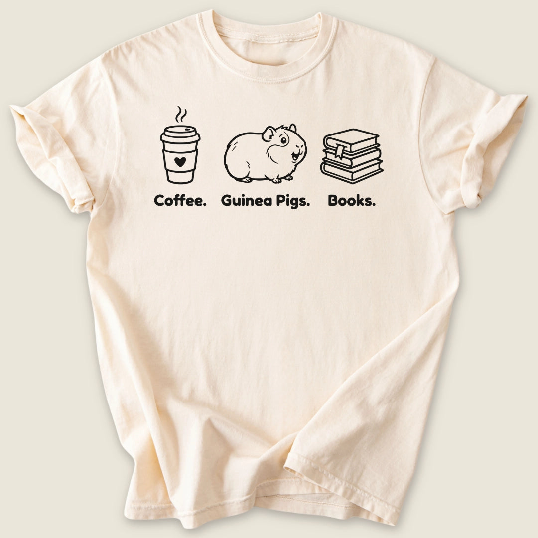 Coffee. Guinea Pigs. Books. T-shirt-Tee-Ivory-Guinea Pig Culture