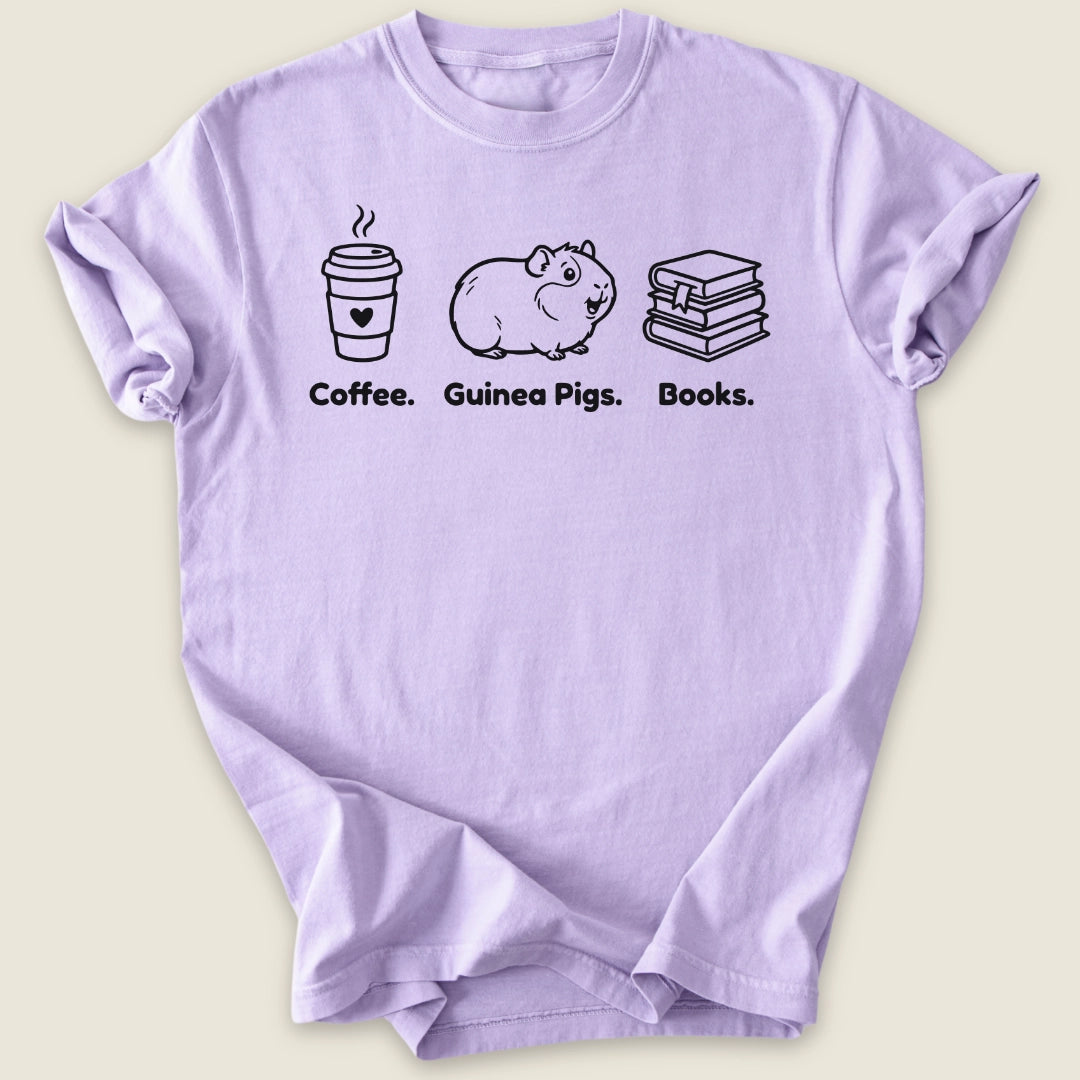 Coffee. Guinea Pigs. Books. T-shirt-Tee-Orchid-Guinea Pig Culture