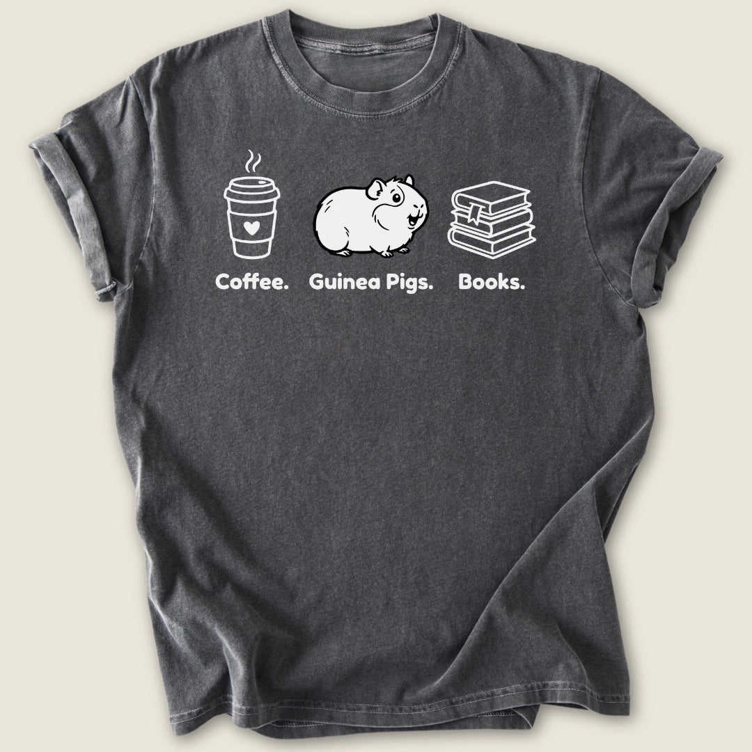 Coffee. Guinea Pigs. Books. T-shirt-Tee-Pepper-Guinea Pig Culture