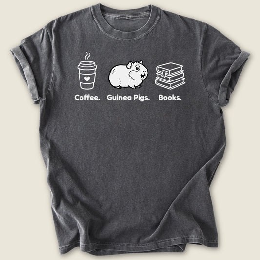 Coffee. Guinea Pigs. Books. T-shirt-Tee-Pepper-Guinea Pig Culture