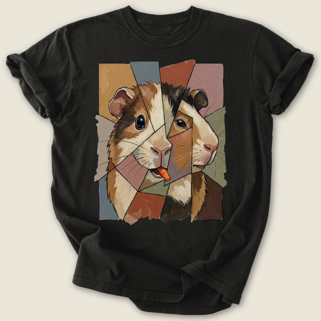 Cubist Cavy T-shirt-Tee-Black-Guinea Pig Culture