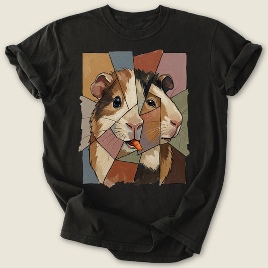 Cubist Cavy T-shirt-Tee-Black-Guinea Pig Culture