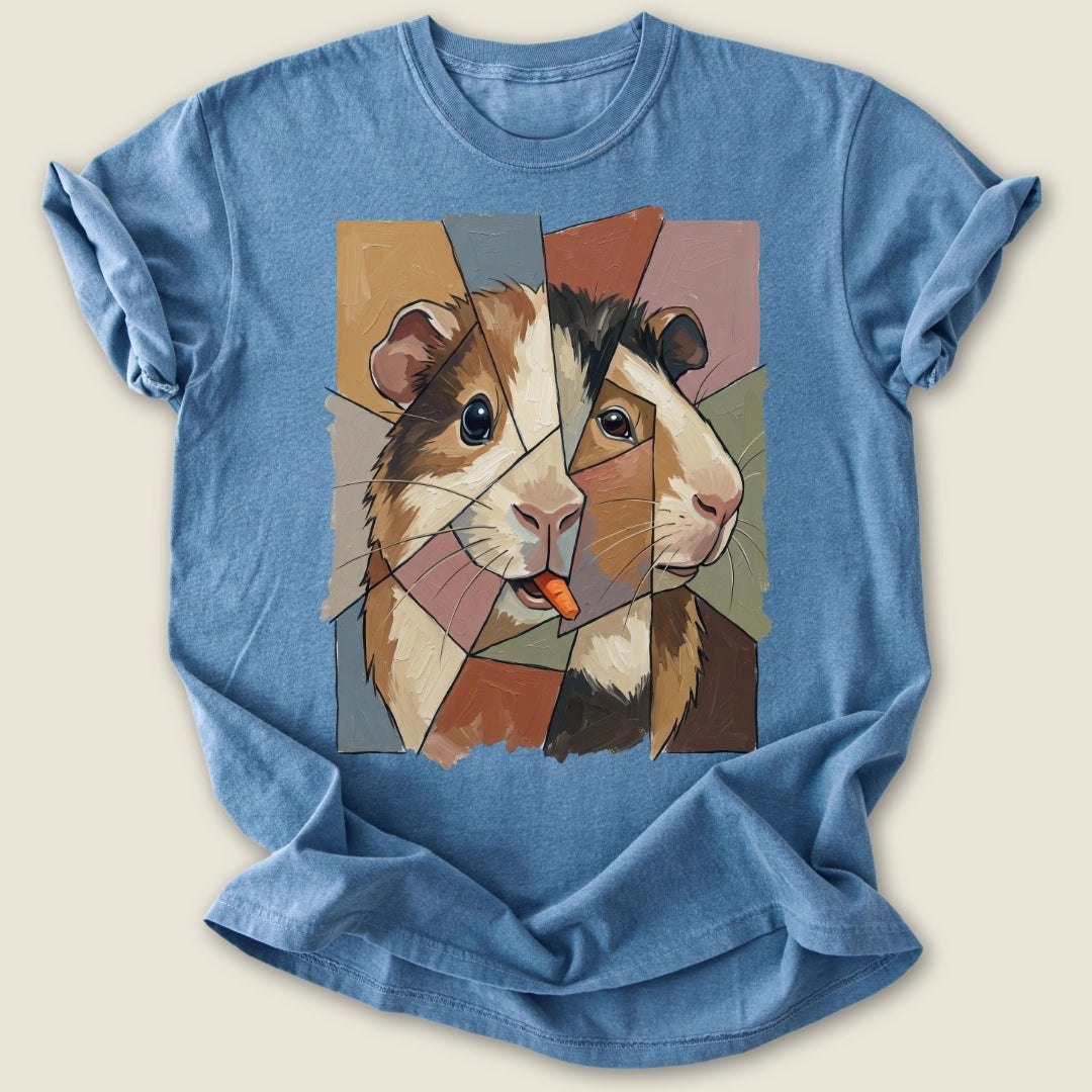 Cubist Cavy T-shirt-Tee-Blue Jean-Guinea Pig Culture