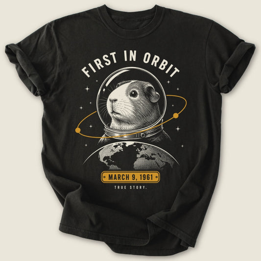 First In Orbit T-shirt-Tee-Black-Guinea Pig Culture