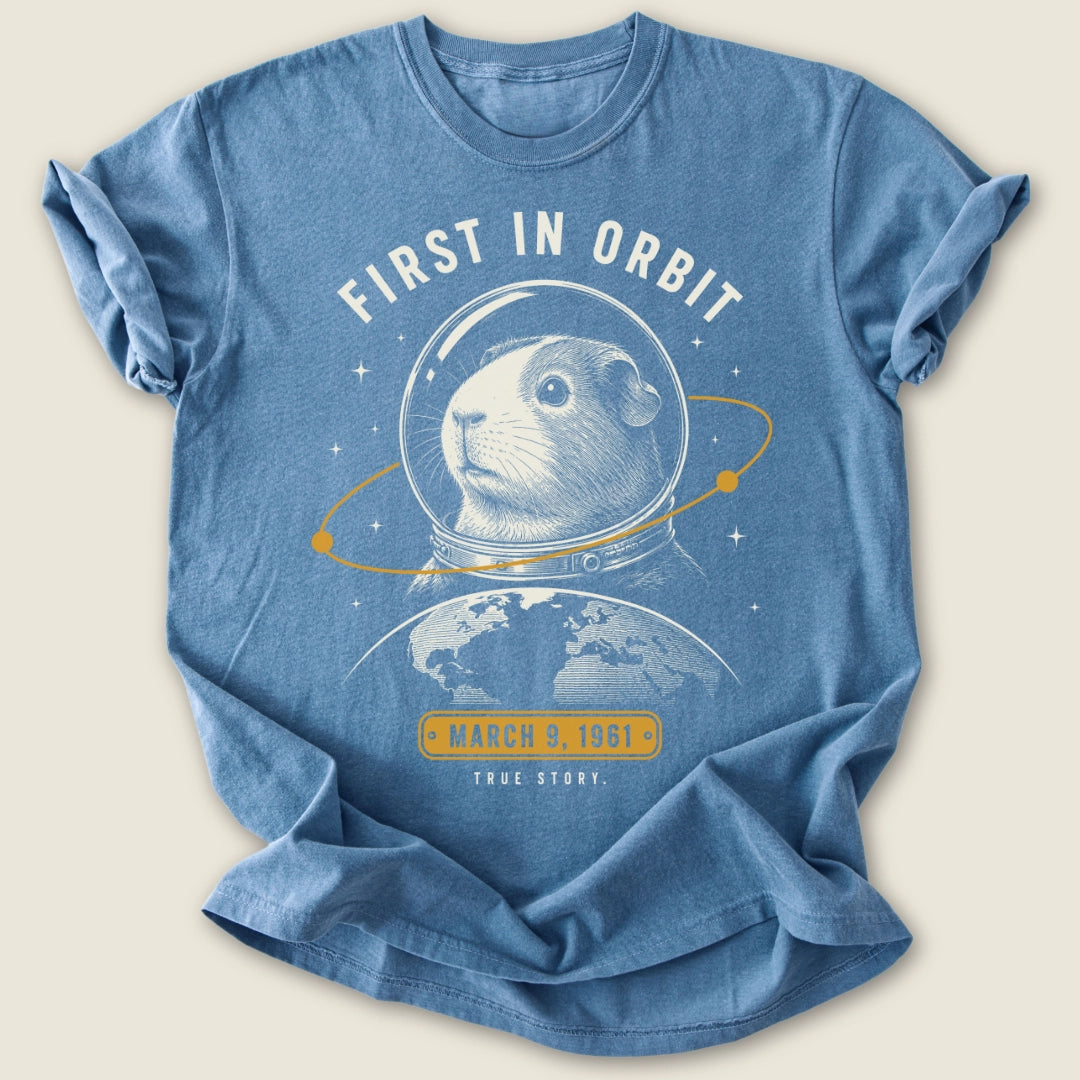 First In Orbit T-shirt-Tee-Blue Jean-Guinea Pig Culture