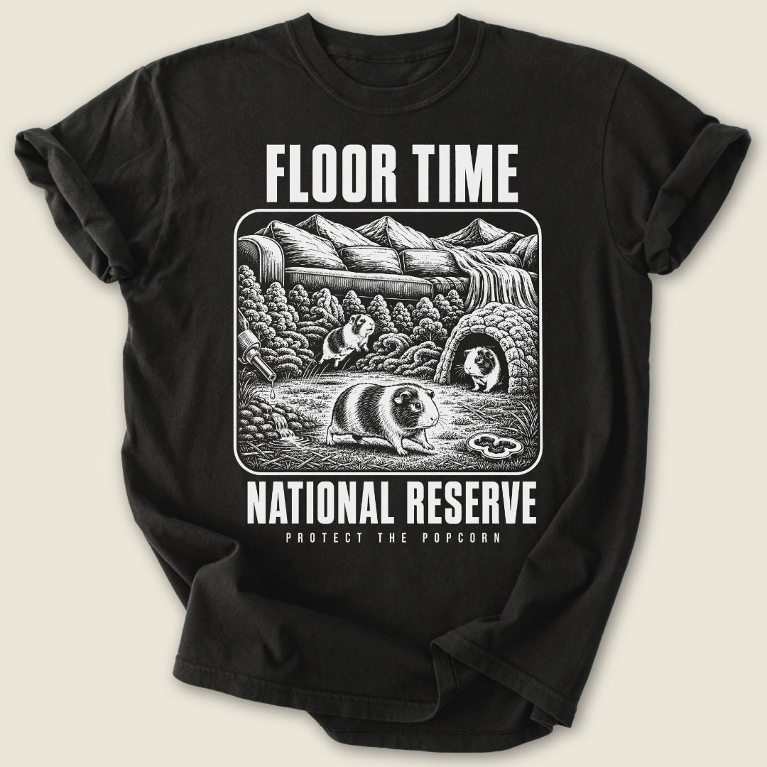 Floor Time National Reserve T-shirt-Tee-Black-Guinea Pig Culture