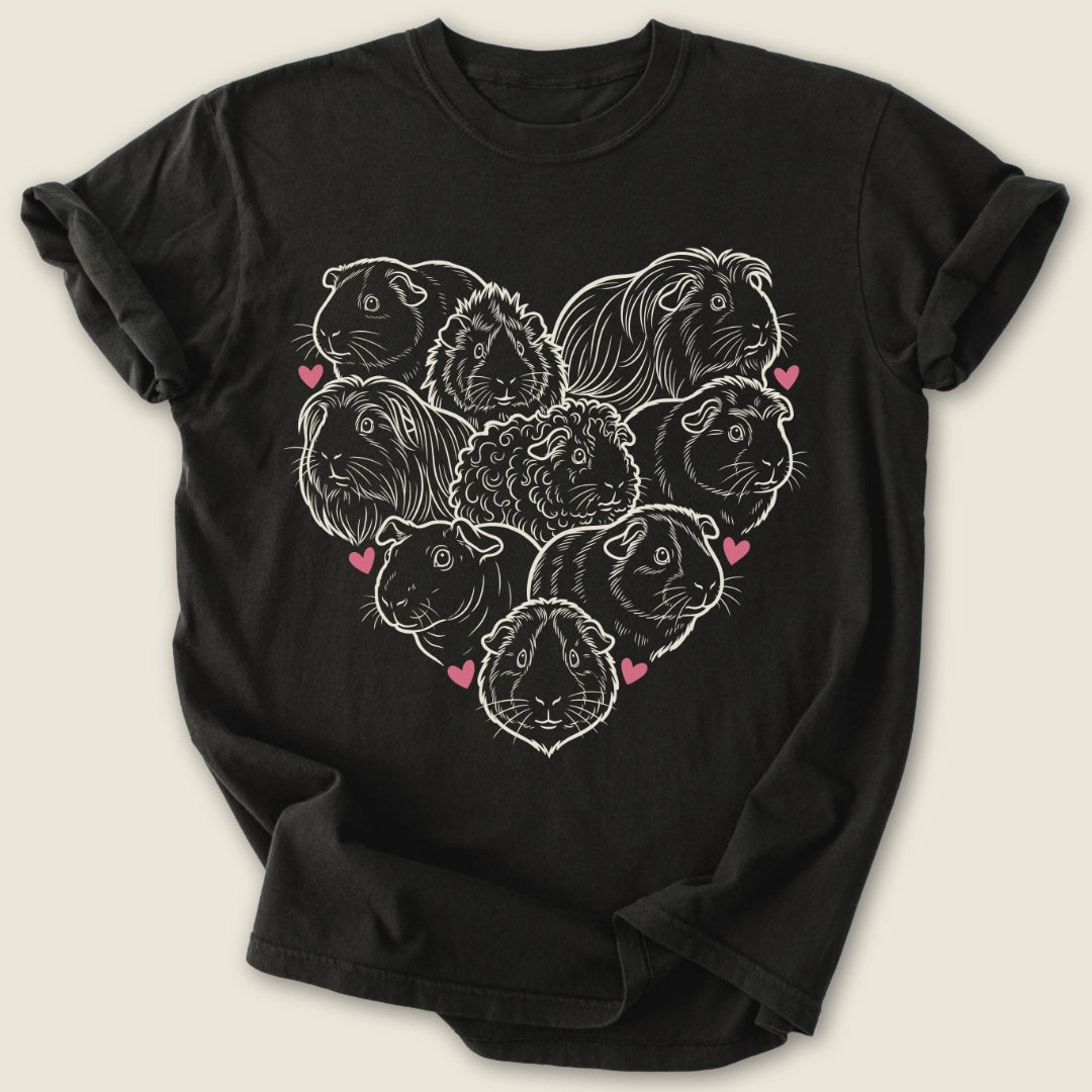 Heart Full of Wheeks T-shirt-Tee-Black-Guinea Pig Culture