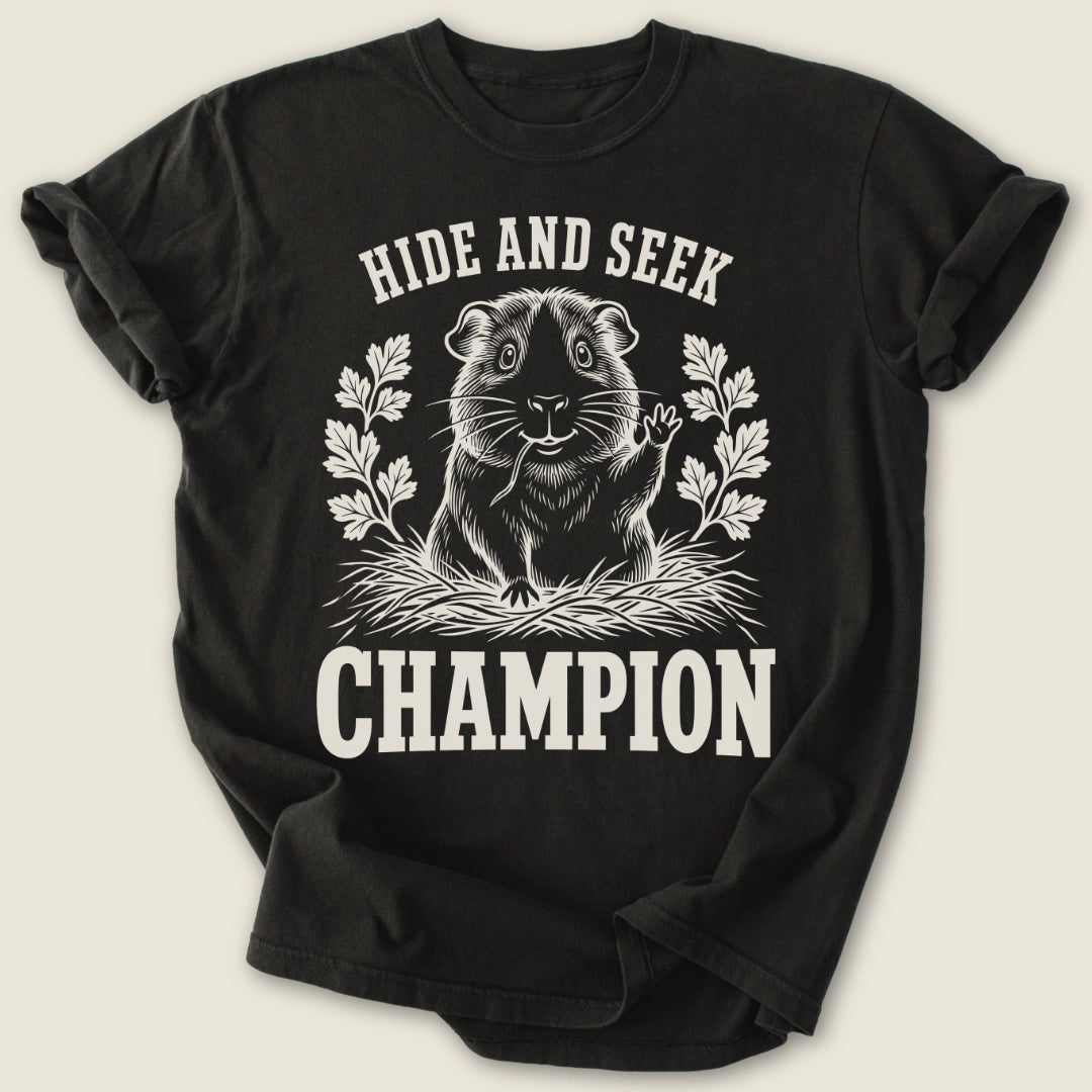 Hide And Seek Champion T-shirt-Tee-Black-Guinea Pig Culture