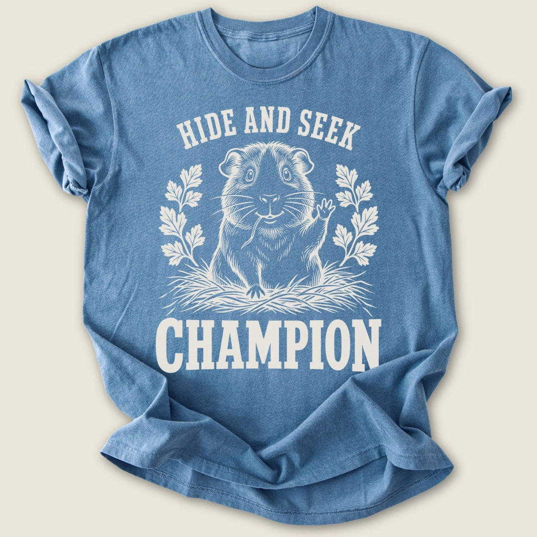 Hide And Seek Champion T-shirt-Tee-Blue Jean-Guinea Pig Culture