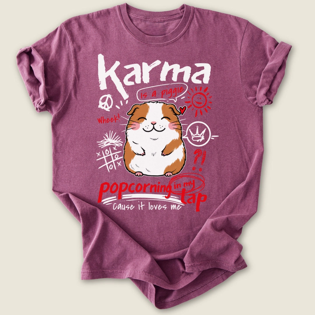 Karma Is A Piggie T-shirt-Tee-Berry-Guinea Pig Culture