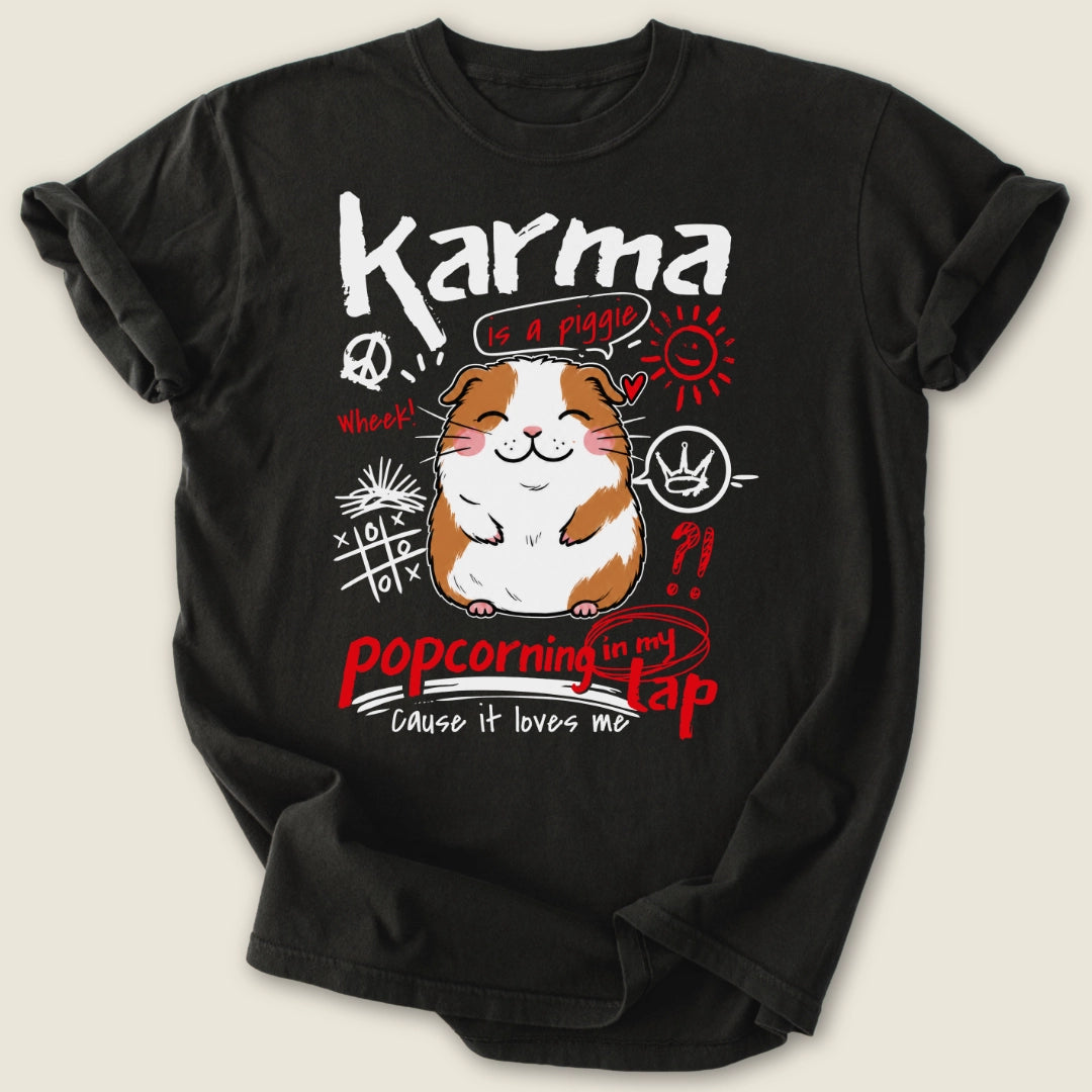 Karma Is A Piggie T-shirt-Tee-Black-Guinea Pig Culture