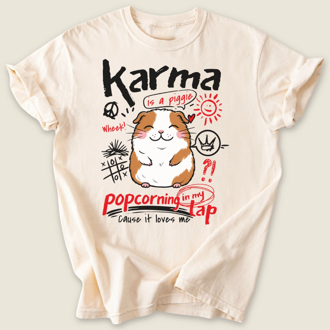Karma Is A Piggie T-shirt-Tee-Ivory-Guinea Pig Culture