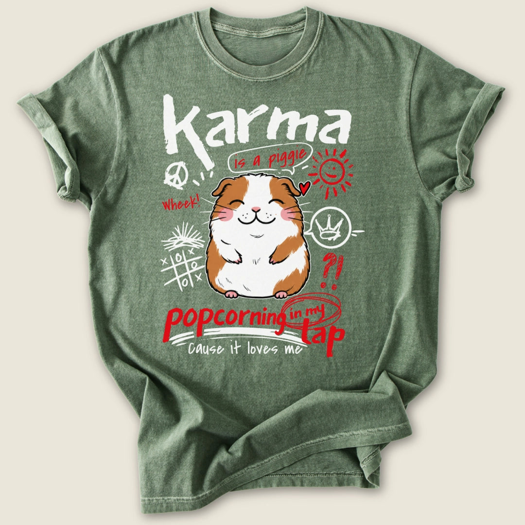 Karma Is A Piggie T-shirt-Tee-Moss-Guinea Pig Culture