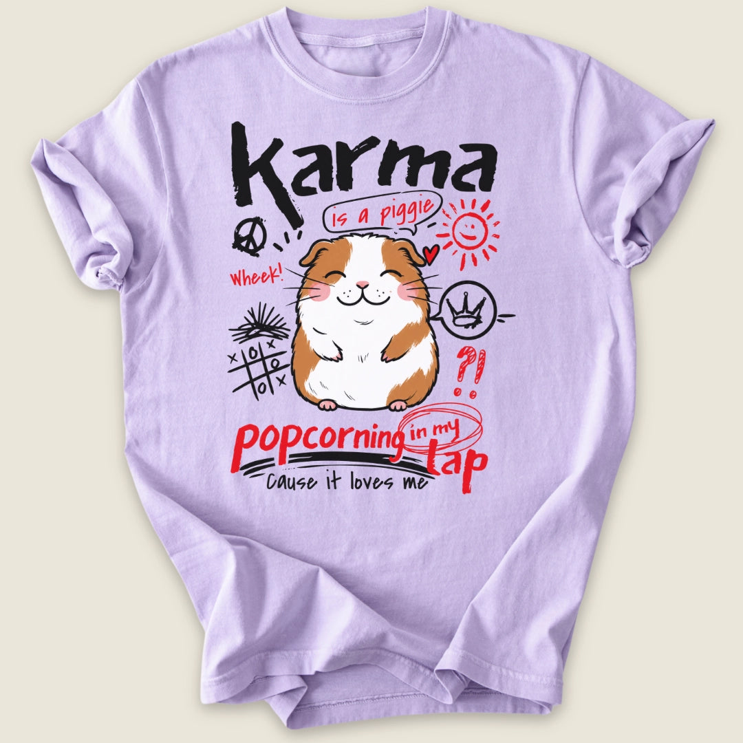 Karma Is A Piggie T-shirt-Tee-Orchid-Guinea Pig Culture