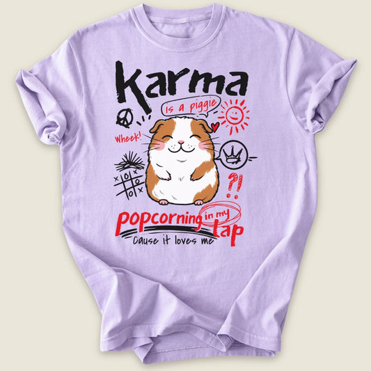 Karma Is A Piggie T-shirt-Tee-Orchid-Guinea Pig Culture