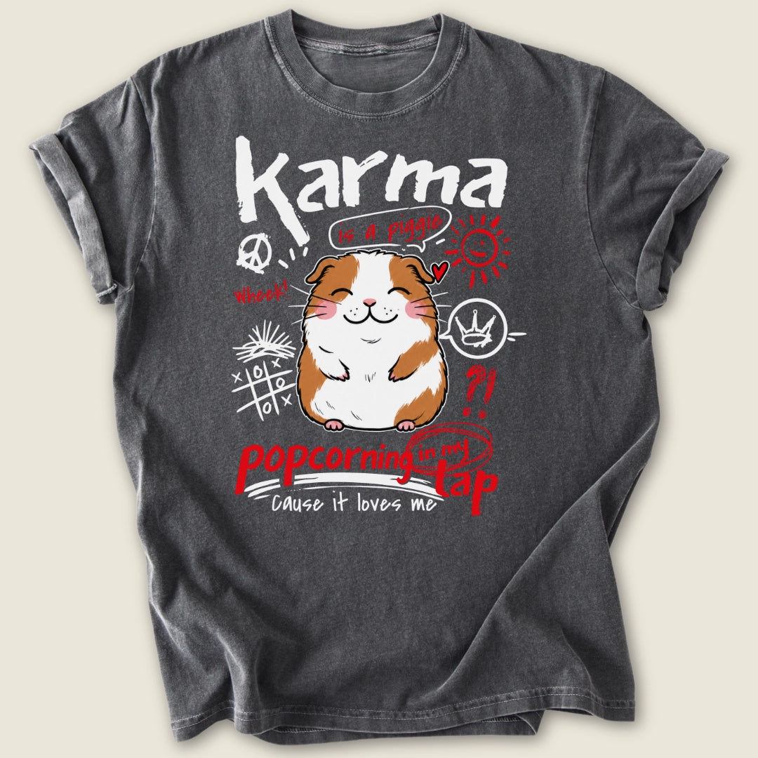 Karma Is A Piggie T-shirt-Tee-Pepper-Guinea Pig Culture