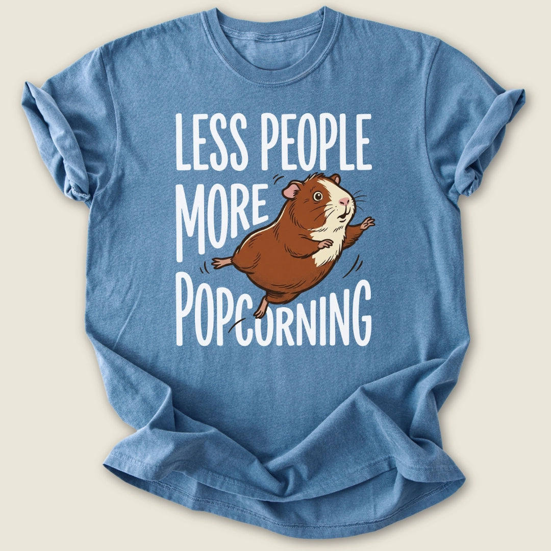 Less People More Popcorning T-shirt-Tee-Blue Jean-Guinea Pig Culture