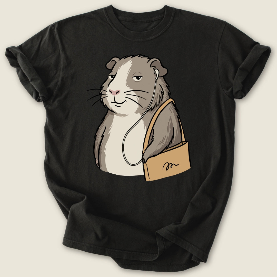 Main Character Piggy T-shirt-Tee-Black-Guinea Pig Culture
