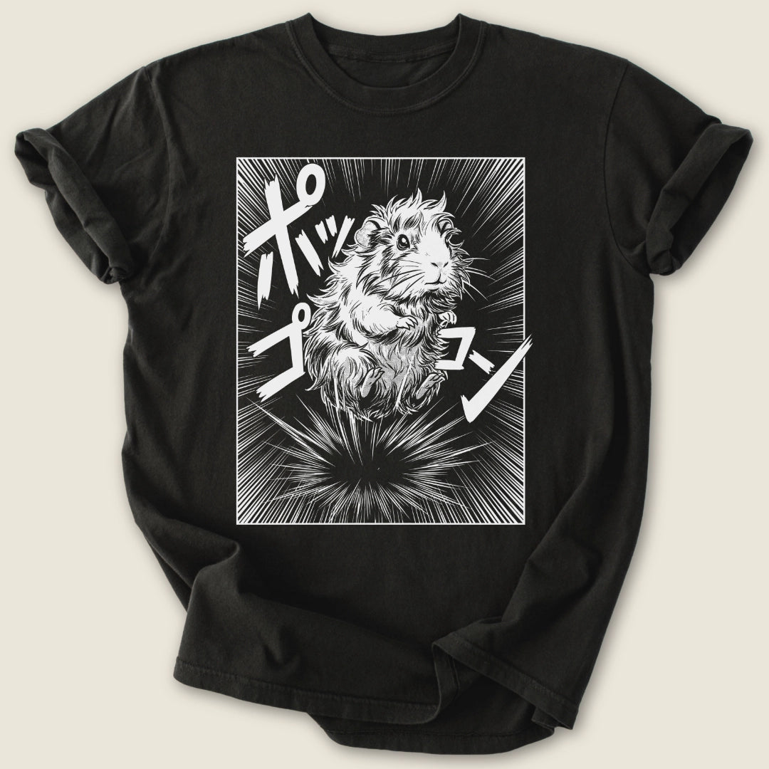 Manga Popcorn T-shirt-Tee-Black-Guinea Pig Culture