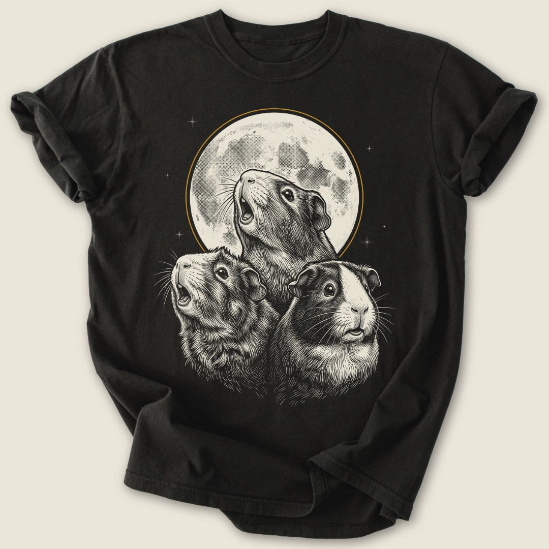 Moonlit Wheekers T-shirt-Tee-Black-Guinea Pig Culture