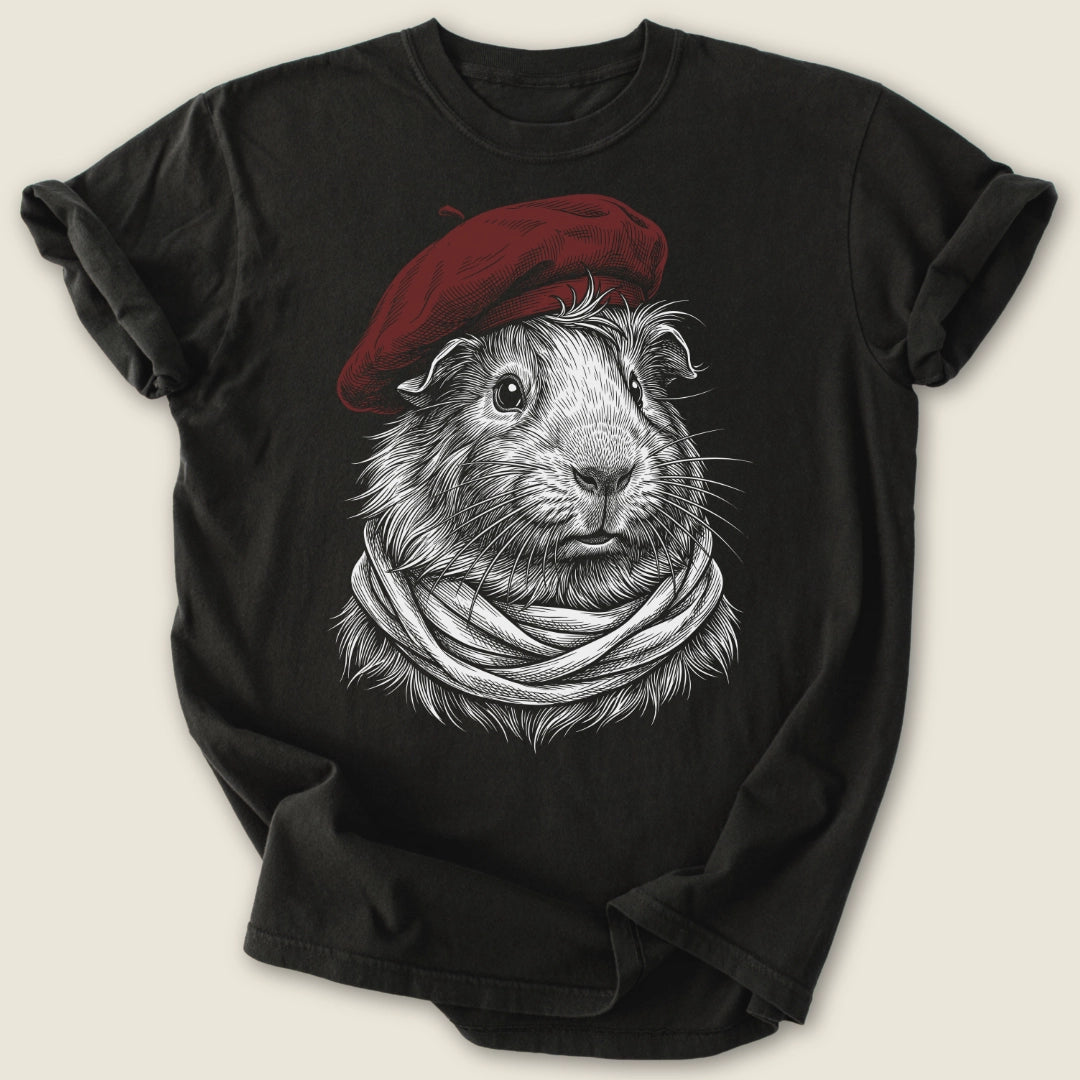 Parisian Piggy T-shirt-Tee-Black-Guinea Pig Culture