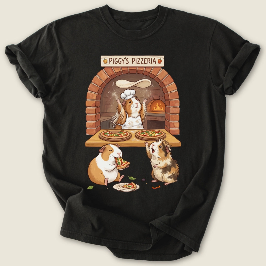 Piggy's Pizzeria T-shirt-Tee-Black-Guinea Pig Culture