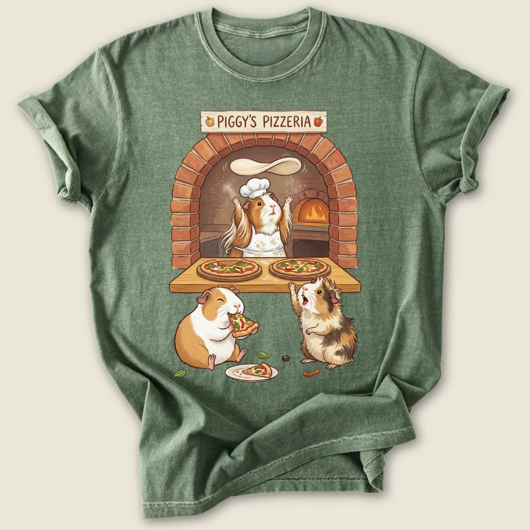 Piggy's Pizzeria T-shirt-Tee-Moss-Guinea Pig Culture