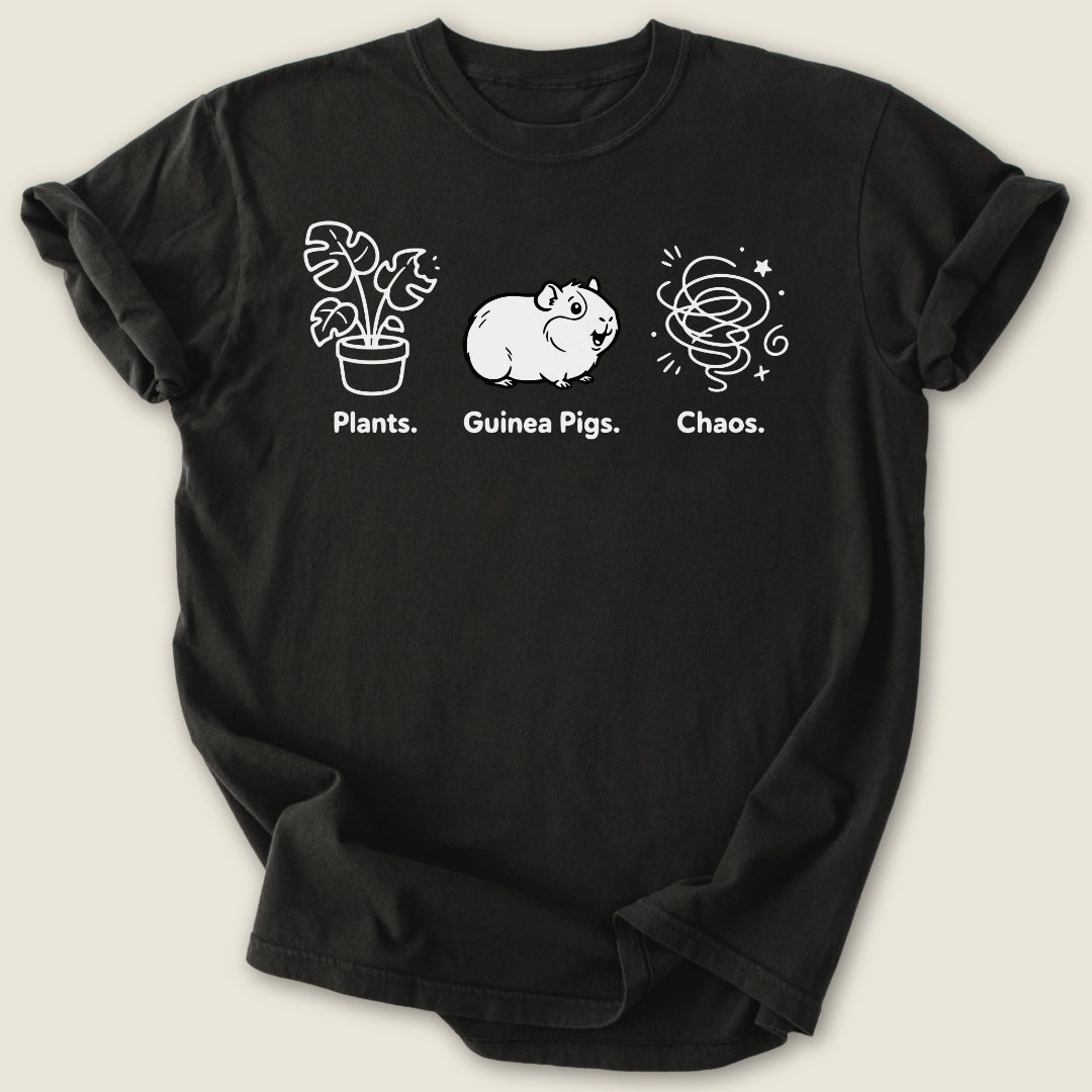 Plants. Guinea Pigs. Chaos. T-shirt-Tee-Black-Guinea Pig Culture