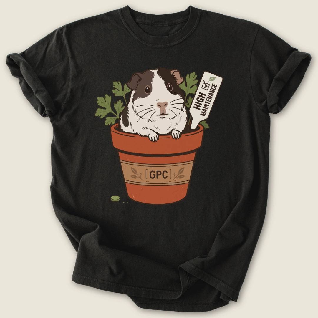 Potted Piggy T-shirt-Tee-Black-Guinea Pig Culture