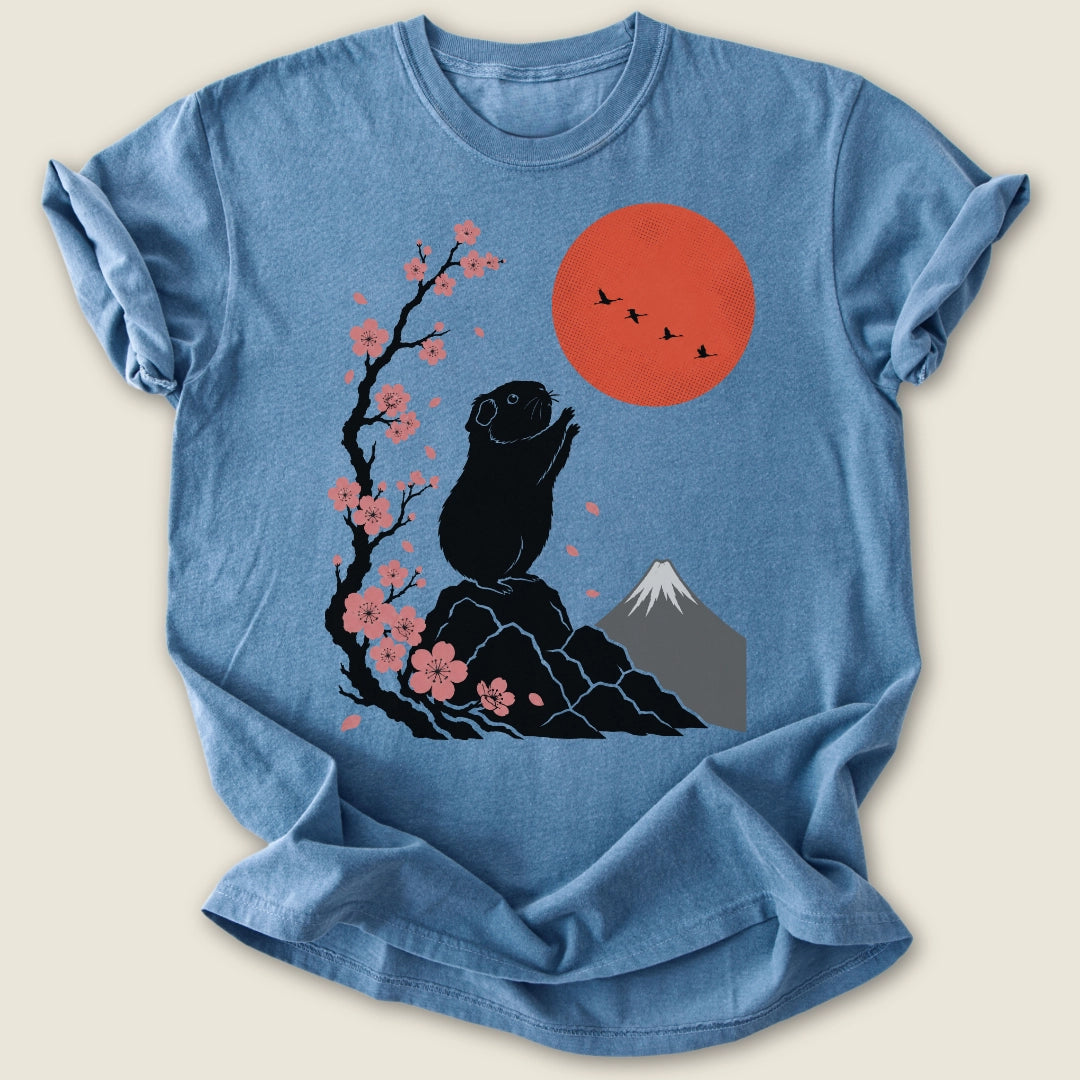 Sakura Piggy T-shirt-Tee-Blue Jean-Guinea Pig Culture
