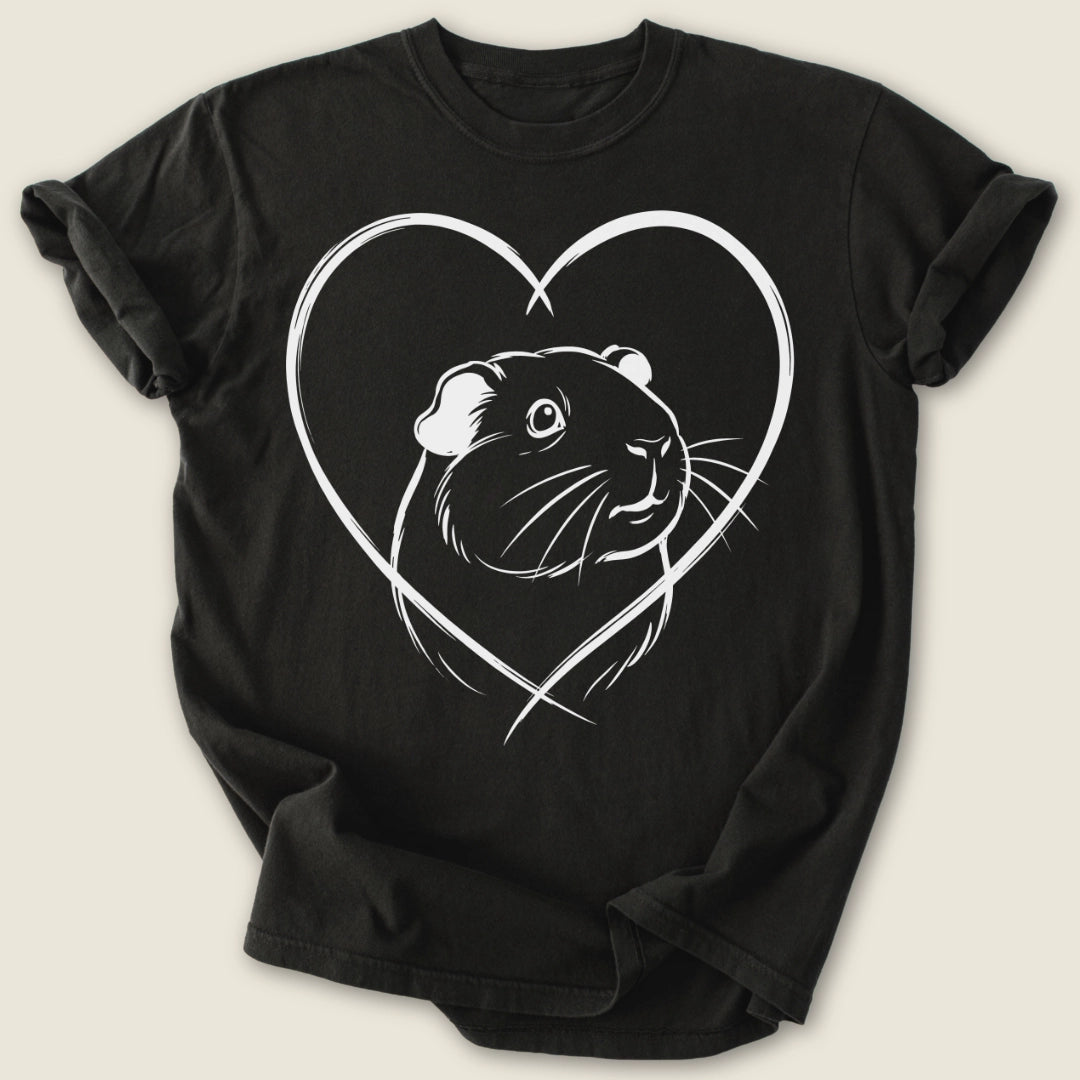 Smooth Coat Heart T-shirt-Tee-Black-Guinea Pig Culture