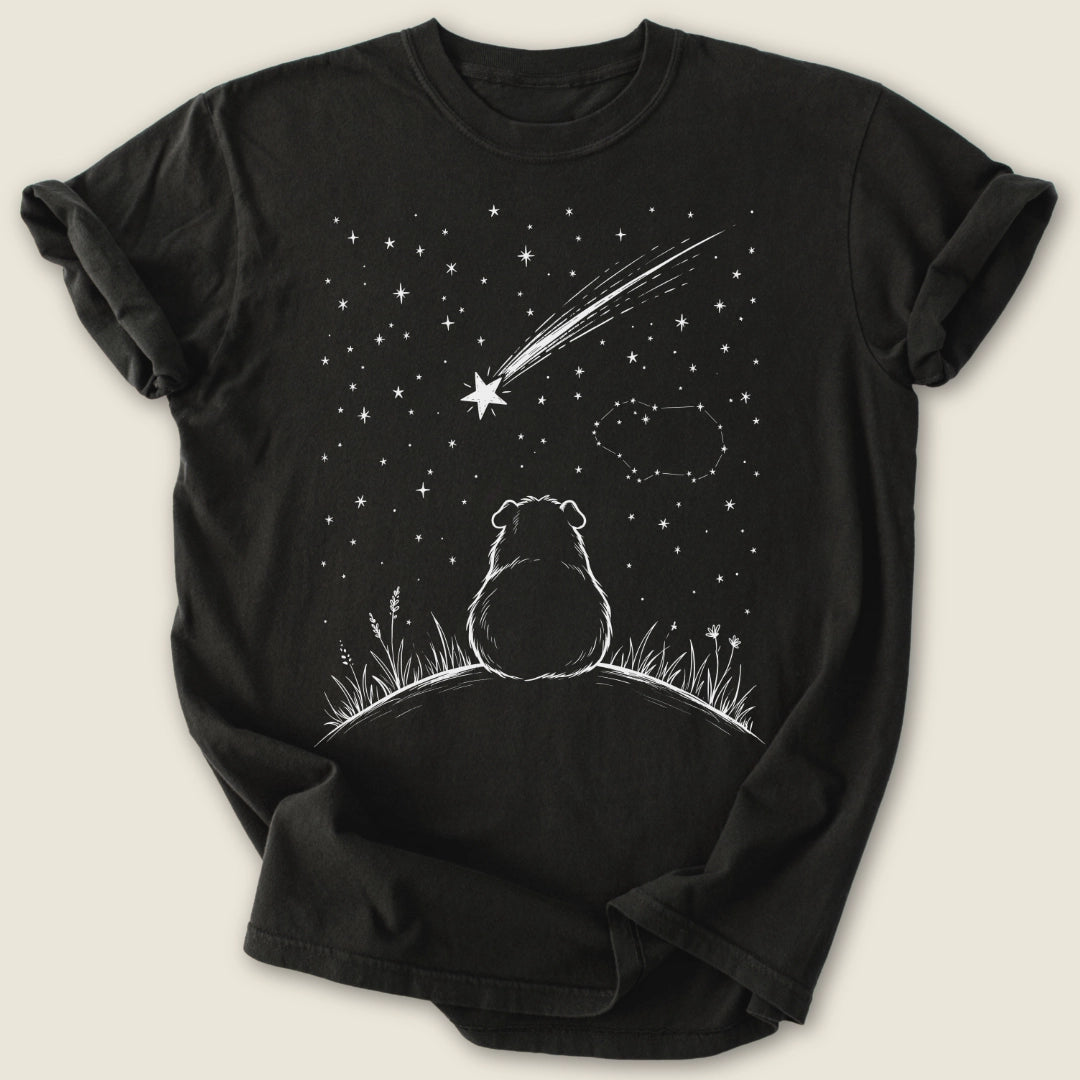 Stargazer Piggy T-shirt-Tee-Black-Guinea Pig Culture