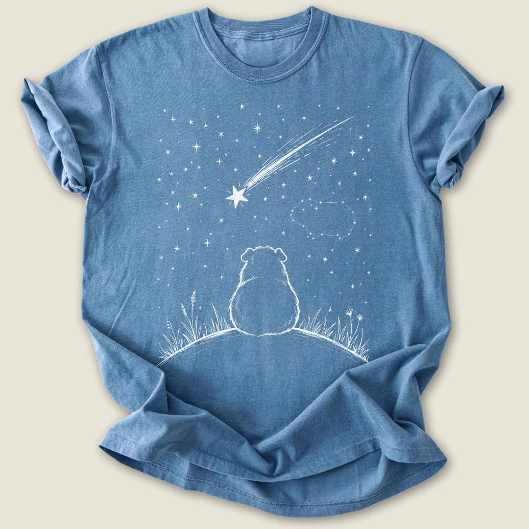 Stargazer Piggy T-shirt-Tee-Blue Jean-Guinea Pig Culture