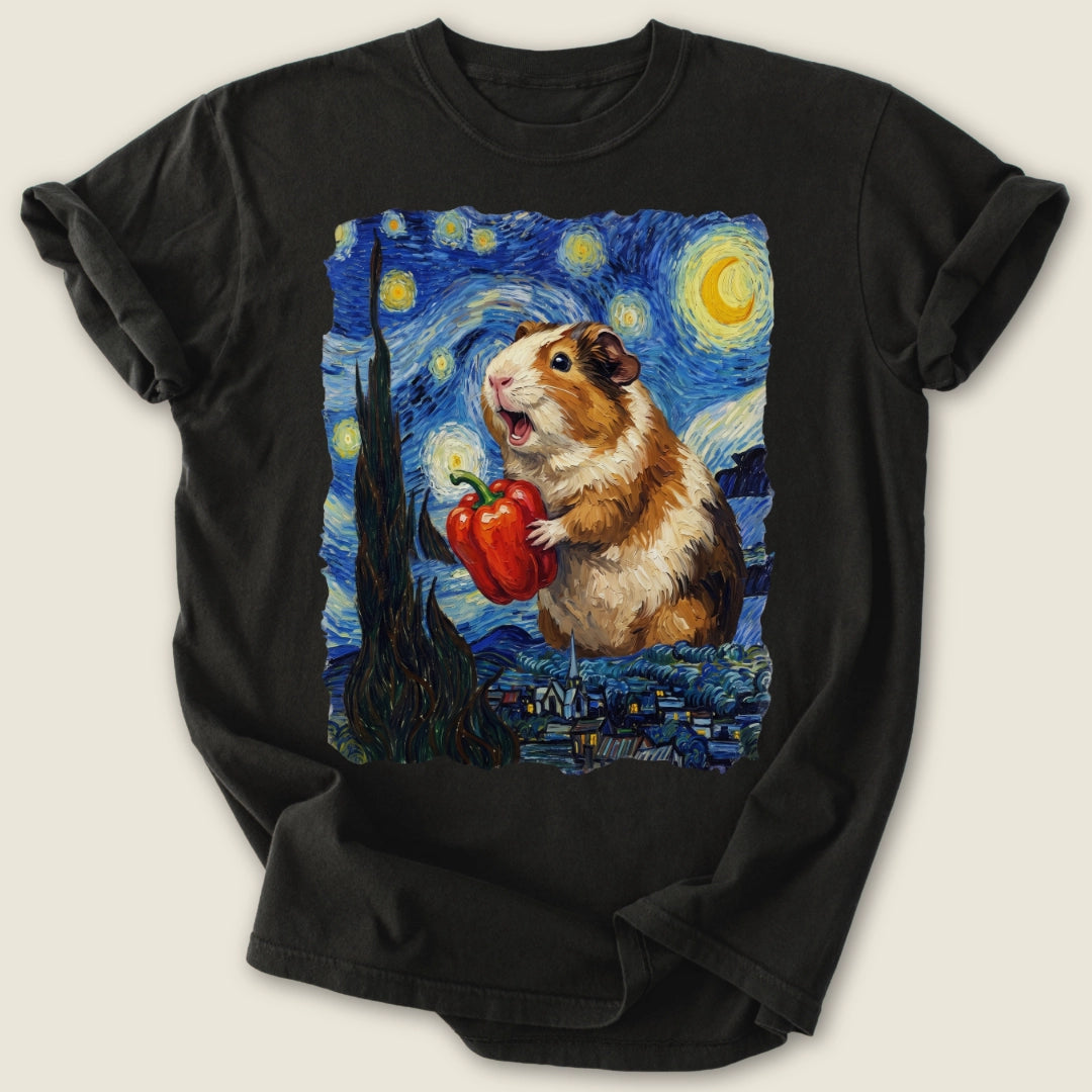 Starry Wheek Night T-shirt-Tee-Black-Guinea Pig Culture