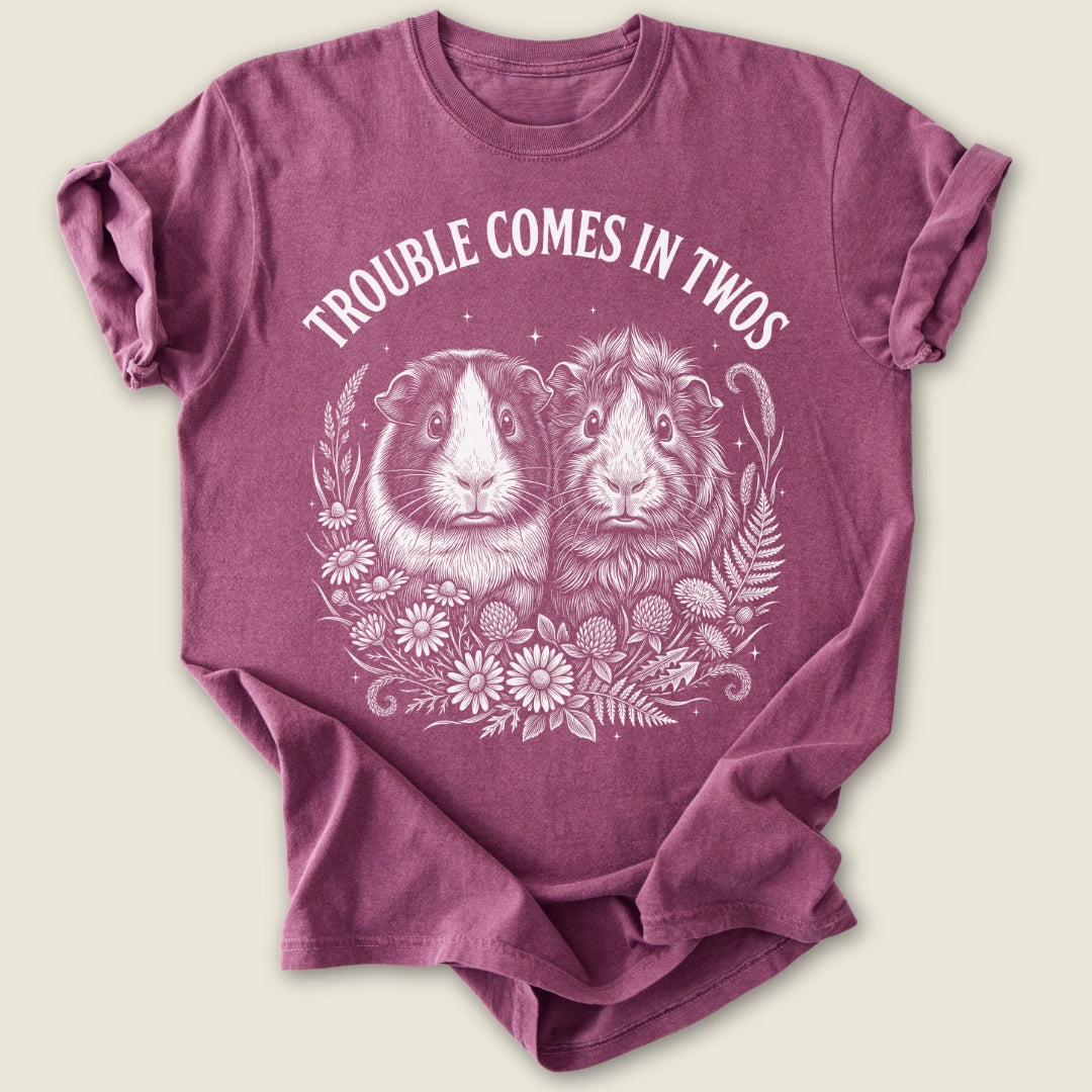 Trouble Comes In Twos T-shirt-Tee-Berry-Guinea Pig Culture