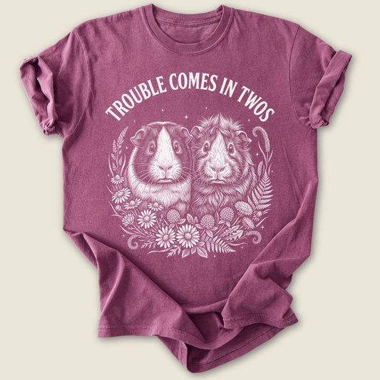 Trouble Comes In Twos T-shirt-Tee-Berry-Guinea Pig Culture