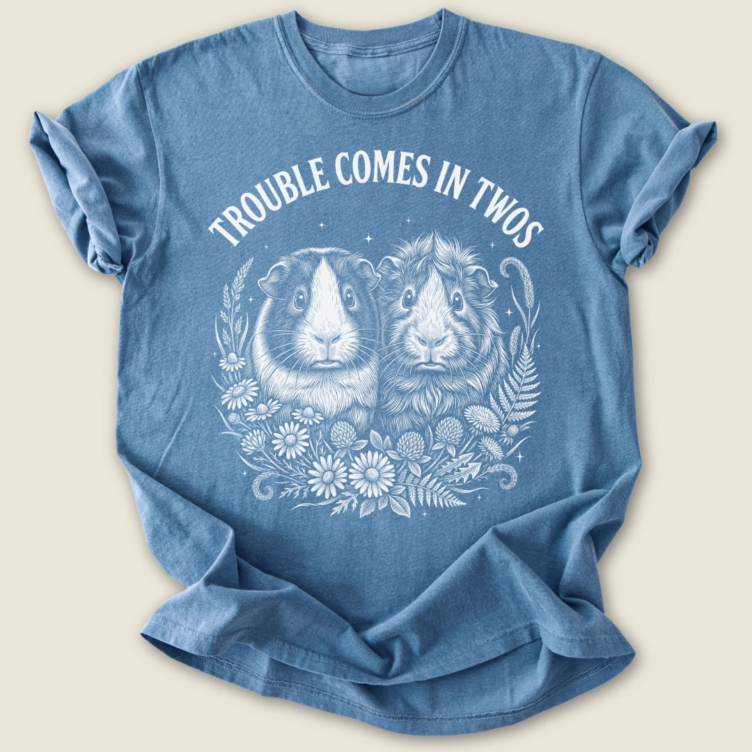 Trouble Comes In Twos T-shirt-Tee-Blue Jean-Guinea Pig Culture