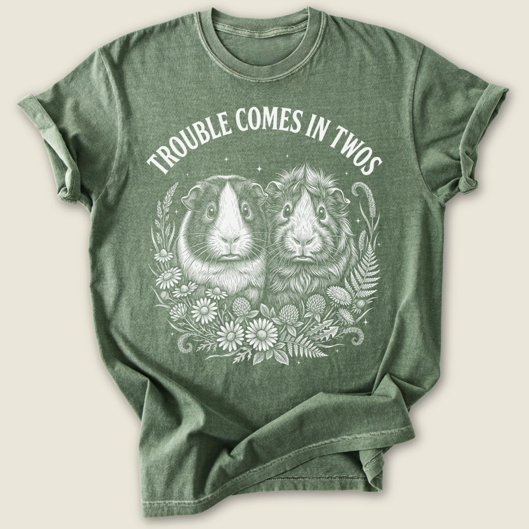 Trouble Comes In Twos T-shirt-Tee-Moss-Guinea Pig Culture