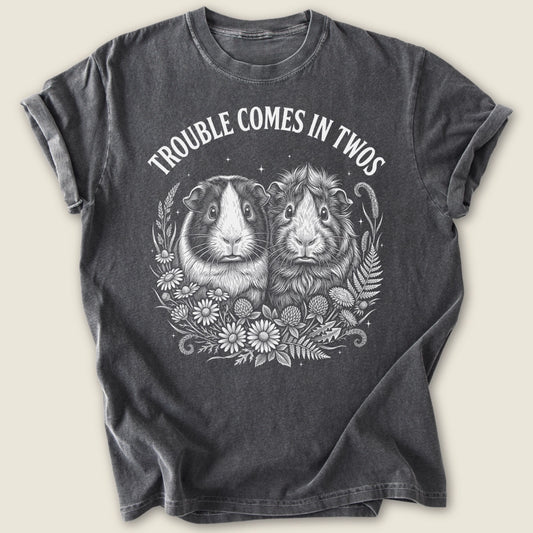 Trouble Comes In Twos T-shirt-Tee-Pepper-Guinea Pig Culture