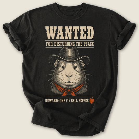 Wanted Piggy T-shirt-Tee-Black-Guinea Pig Culture