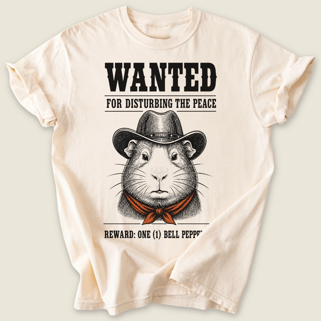 Wanted Piggy T-shirt-Tee-Ivory-Guinea Pig Culture