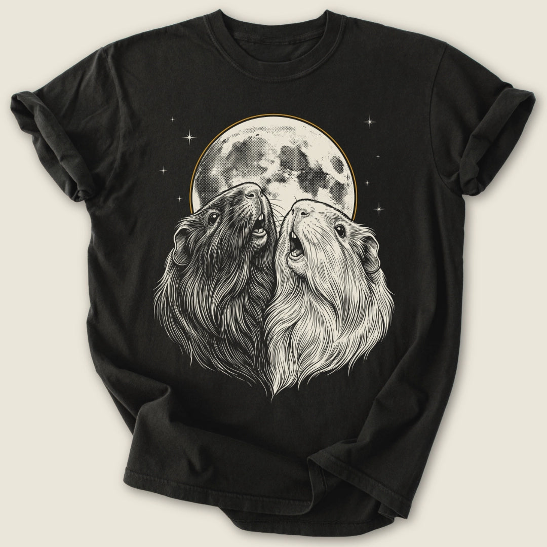 Wheek At The Moon T-shirt-Tee-Black-Guinea Pig Culture